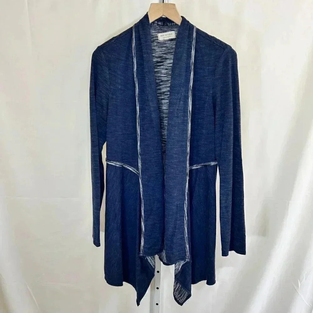 Max Studio Weekend Large Cardigan Sweater Waterfall Navy Blue Heathered